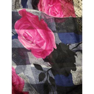 Vintage Cejon All Silk Pink Roses Flowers Hand Turned edges and Hem Neck Scarf